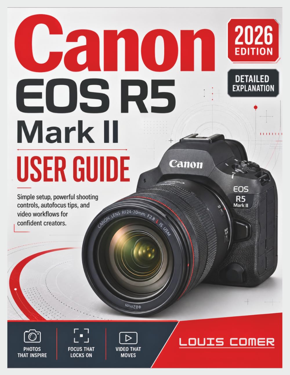 Canon EOS R5 Mark II User Guide: Simple setup, powerful shooting controls, autofocus tips, and video workflows for confident creators.
