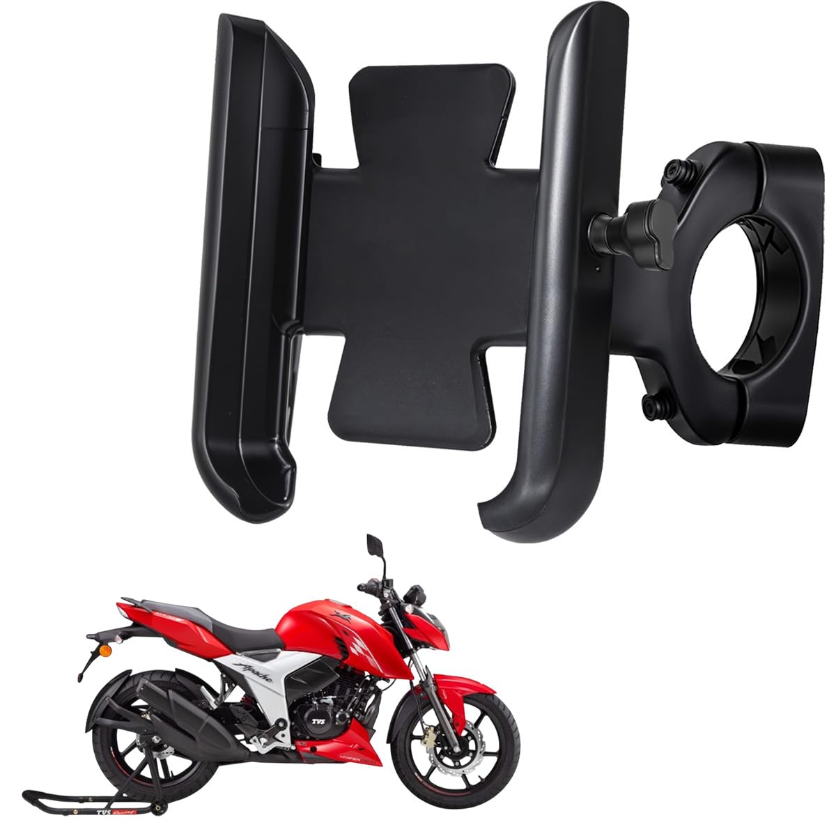 WHIPONE CNC Metal Bike Mobile Holder Compatible for TVS Apache RTR 200 4V, 360° Rotation Phone Mount Cradle for Bicycle & Motorcycle, Handlebar for All Smartphones, Anti-Slip, Full Grip (Black)-image-21