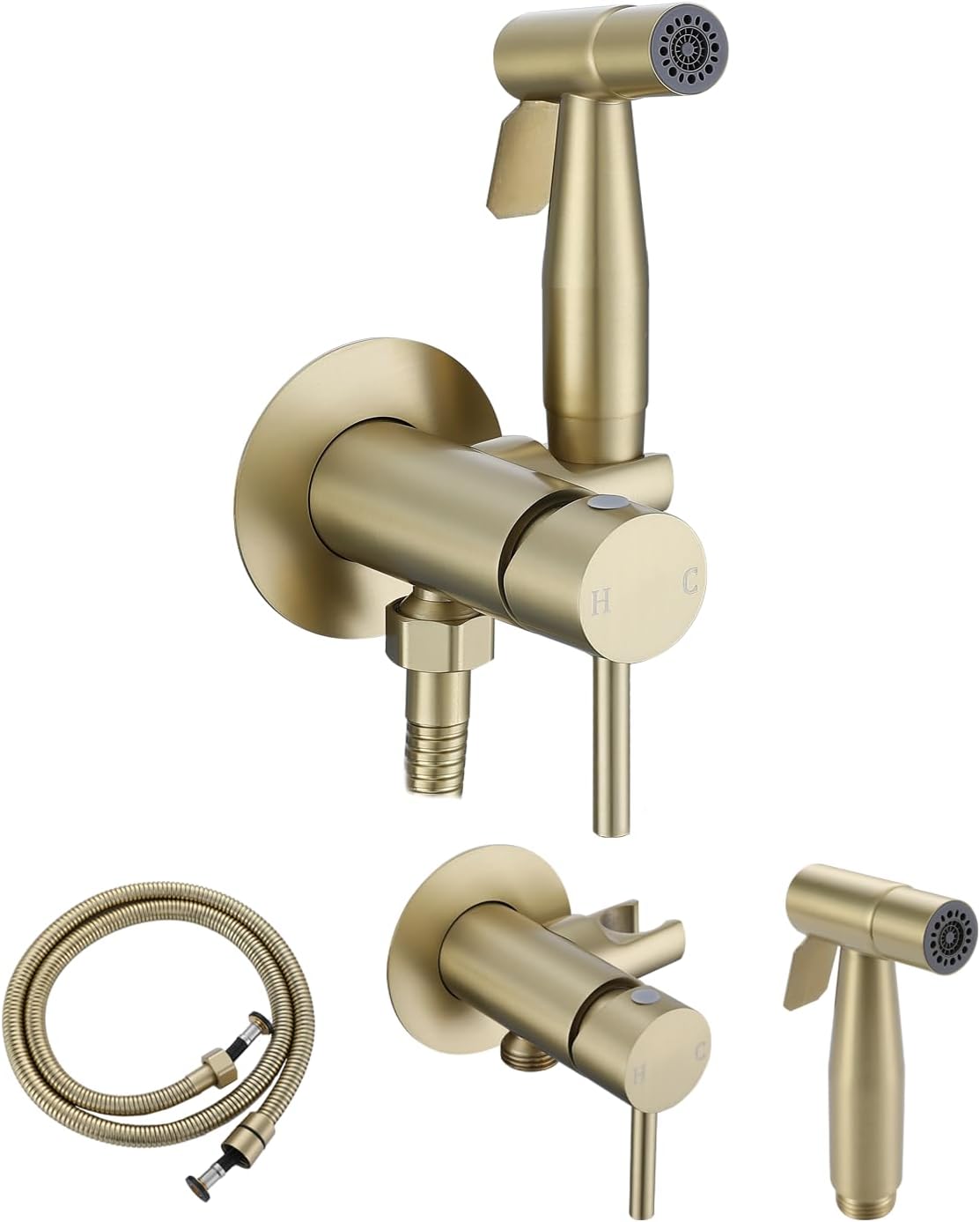 Hot & Cold Mixing Toilet Bidet Sprayer, Dual-Function Handheld Bidet Head with Adjustable Water Temperature & Flow Control, Stainless Steel Bathroom Spray for Personal Hygiene & Cleaning, Matte Black