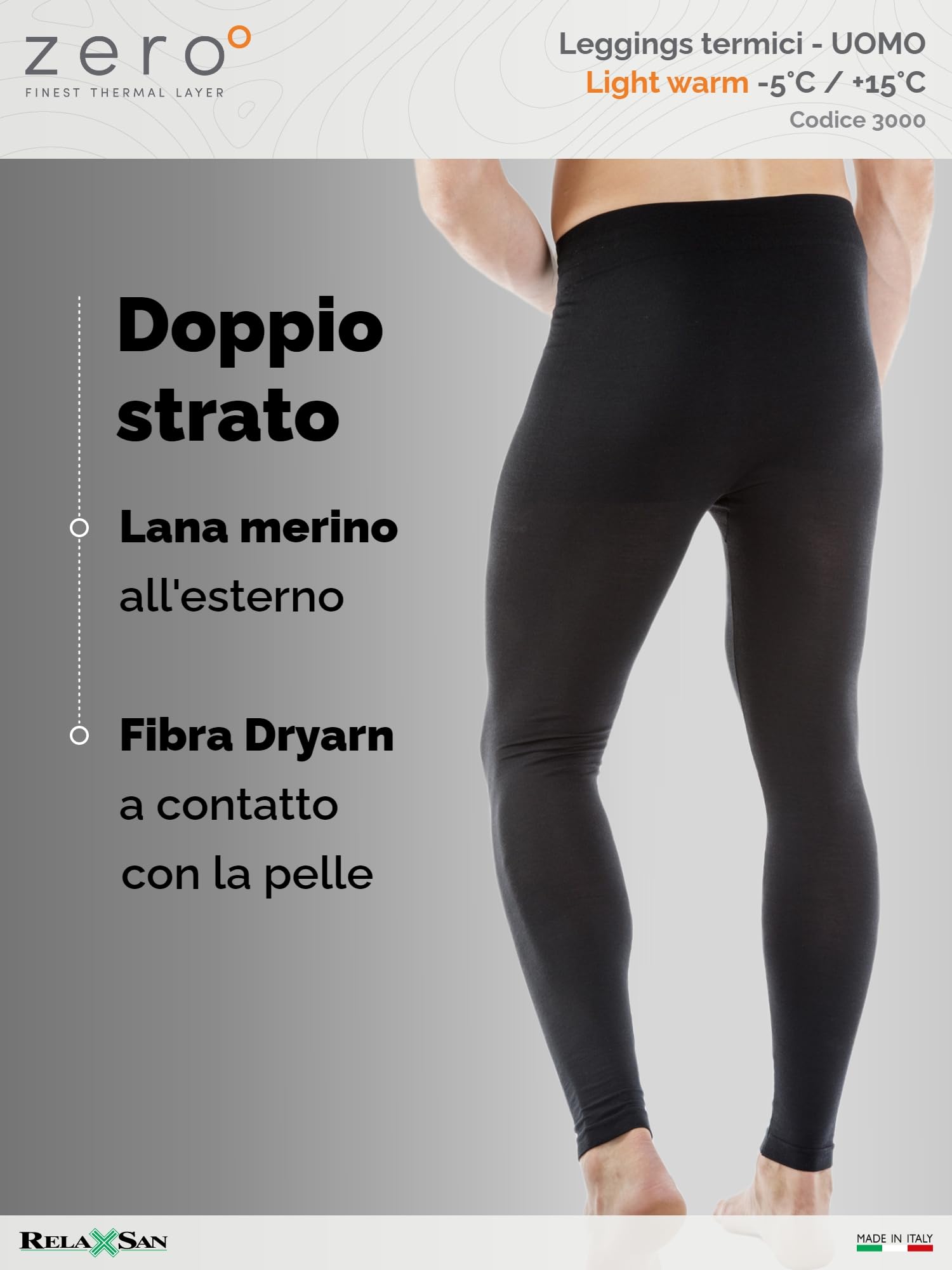 Relaxsan Zero Calzamaglia Termica Uomo con Lana Merino, Intimo Termico Traspirante, Made in Italy, cod. 3000