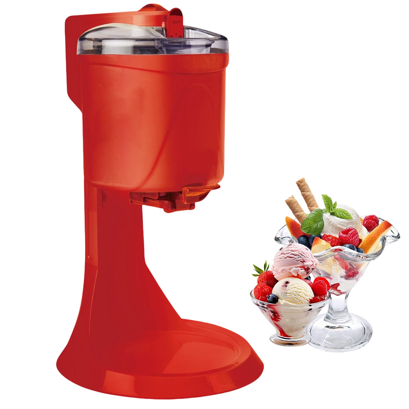 Xjymposium 1l Soft Ice Cream Machine For Home, Semi-Automatic Household Machine For Yogurt And Sorbet, Large Capacity - Perfect For Homemade Desserts Red