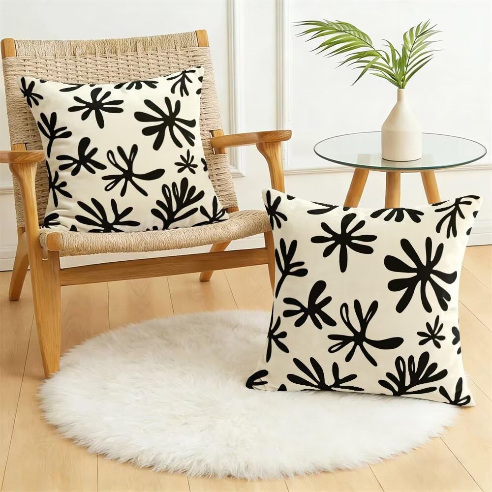 Federe Cuscini Divano 60x60 cm Federe Morbido Copricuscini Beige Nero in Velluto, 2 Pezzi Copri Cuscini per Divano Moderno Decorativi Federa Cuscino Astratto per Camera da Letto Soggiorno (IU91)