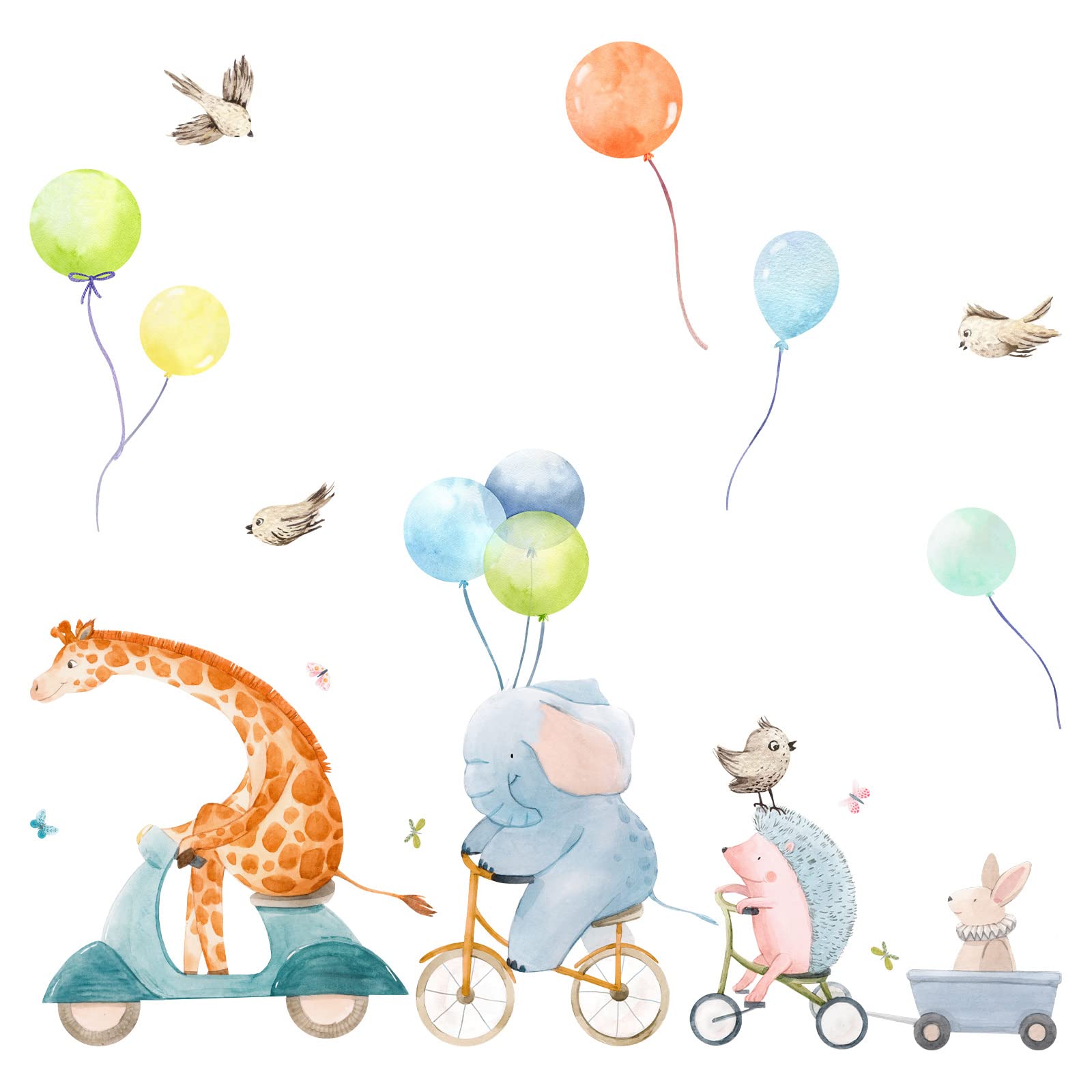 Little Deco Wandsticker Tiere mit Luftballons Wandtattoo Giraffe Elefant Baby Kinderzimmer Wandaufkleber Deko DL821-4