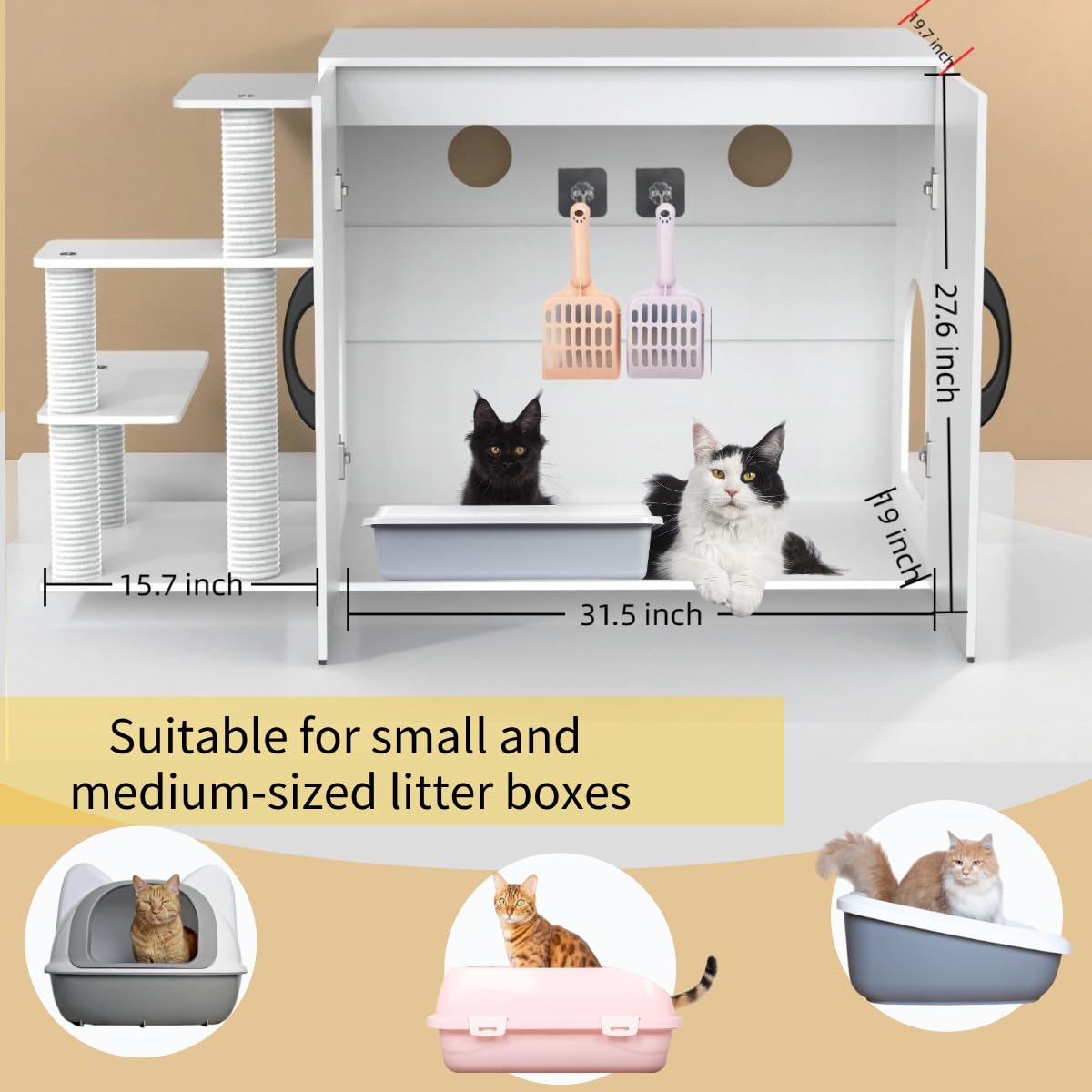 LuckyEnergy New Upgraded 2-in-1 Cat Litter Box Furniture with Cat Tree – Hidden Odor Control Enclosure for 2 Cats, Dual Entry, Ventilation, Modern TV Stand Style - image 5