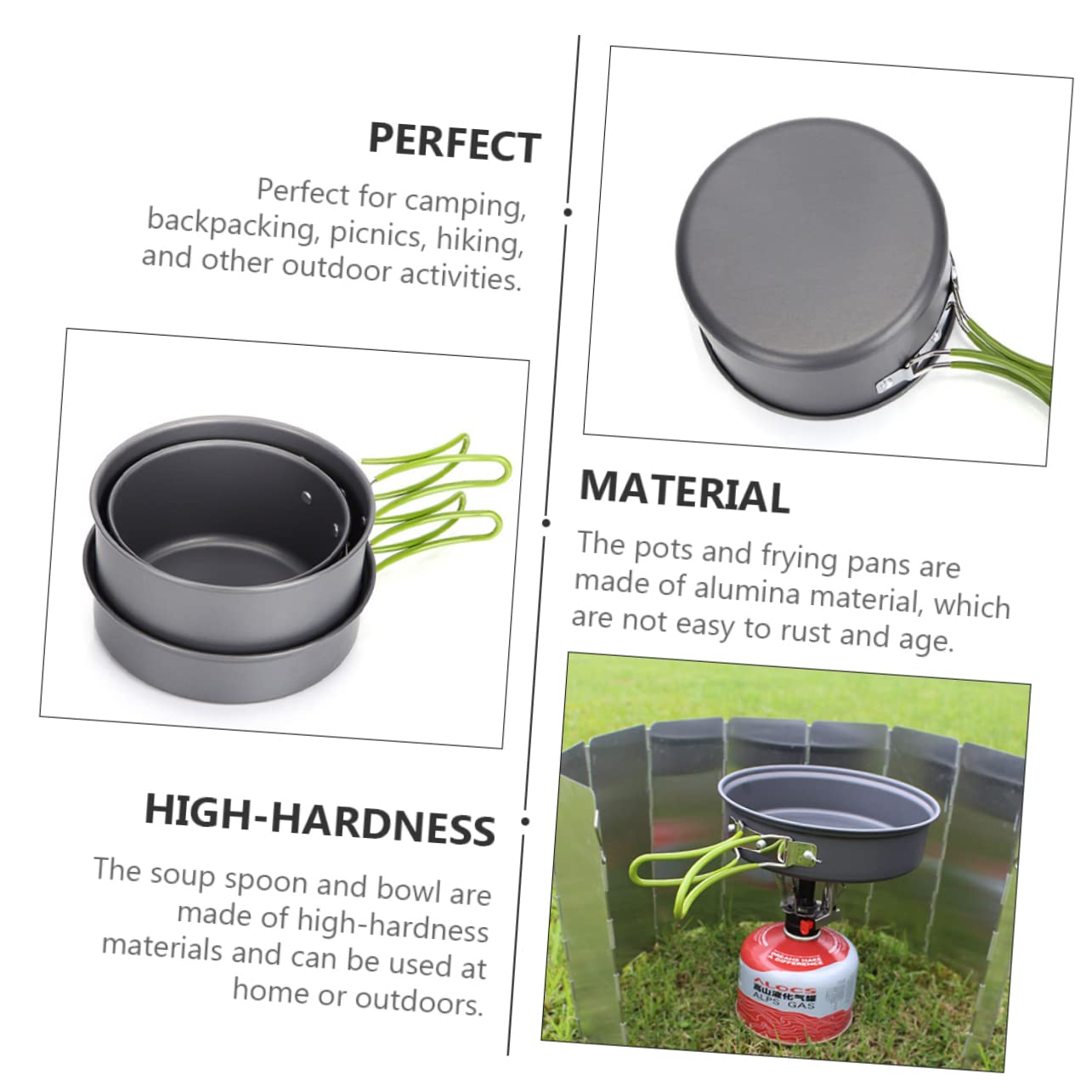 HONMEET 2-3 Person Camping Pot Cookware Set Portable Aluminum Dinnerware for Outdoor Cooking