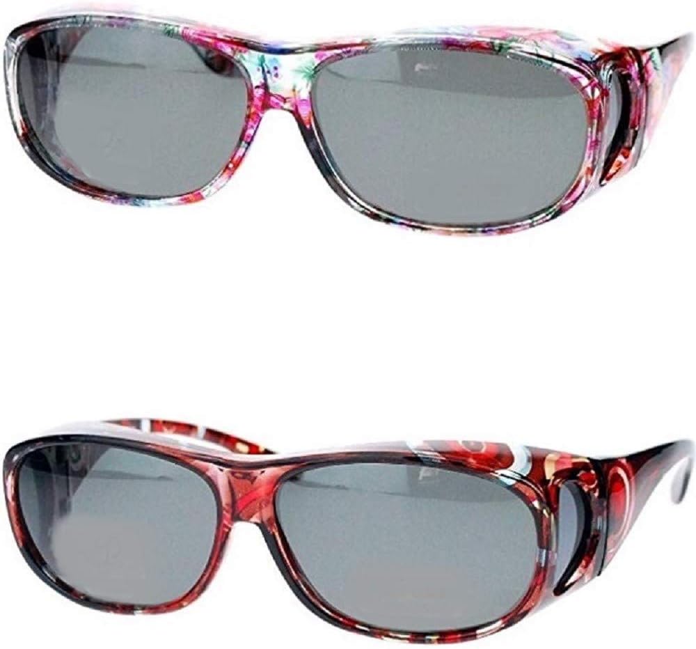 2 Pair Polarized Sunglasses Fit Over Wear Over Reading Glasses Oval Rectangular Cover Sunglasses - Large