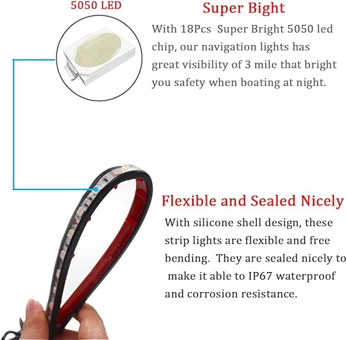 Miniatura 7 de Boaton Luces de navegación LED para barco marino, luces de pesca nocturna, sin taladrar, luces de arco para cubierta, luces de cortesía, luces