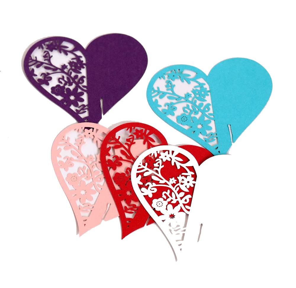 GIVBRO 50PC a forma di cuore tavolo segnaposto biglietto di auguri per bicchiere di vino decorazione bouquet rosa