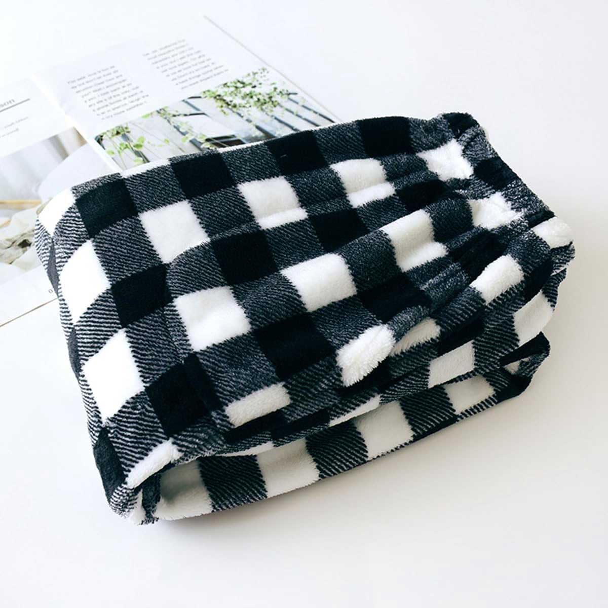 Womens Plaid Fluffy Pajama Pants Fuzzy Fleece Cozy Lounge Pants with Pockets Winter Warm Pj Bottoms - Image 3