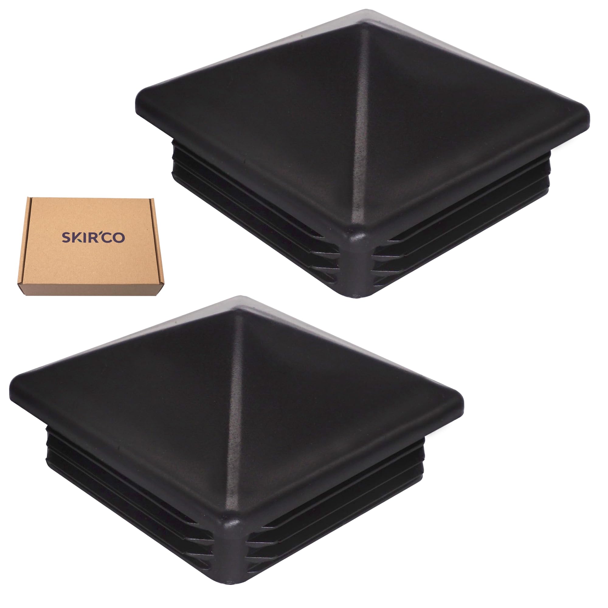 SKIR'CO (2 szt.) Zatyczki plastikowe kwadratowe 100 x 100 mm, Zaślepki rurowe, Zatyczki do słupków ogrodzeniowych, Wkładki do rur kwadratowych, Czarny RAL 9005