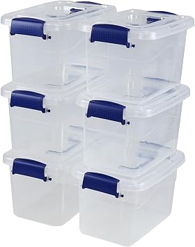 6 Packs 5L Plastic Storage Box, Small Storage Organizer Bin, Clear | Stackable Storage Boxes with Lid, Space-Saving for Pantry, Closet, Bathroom, Office