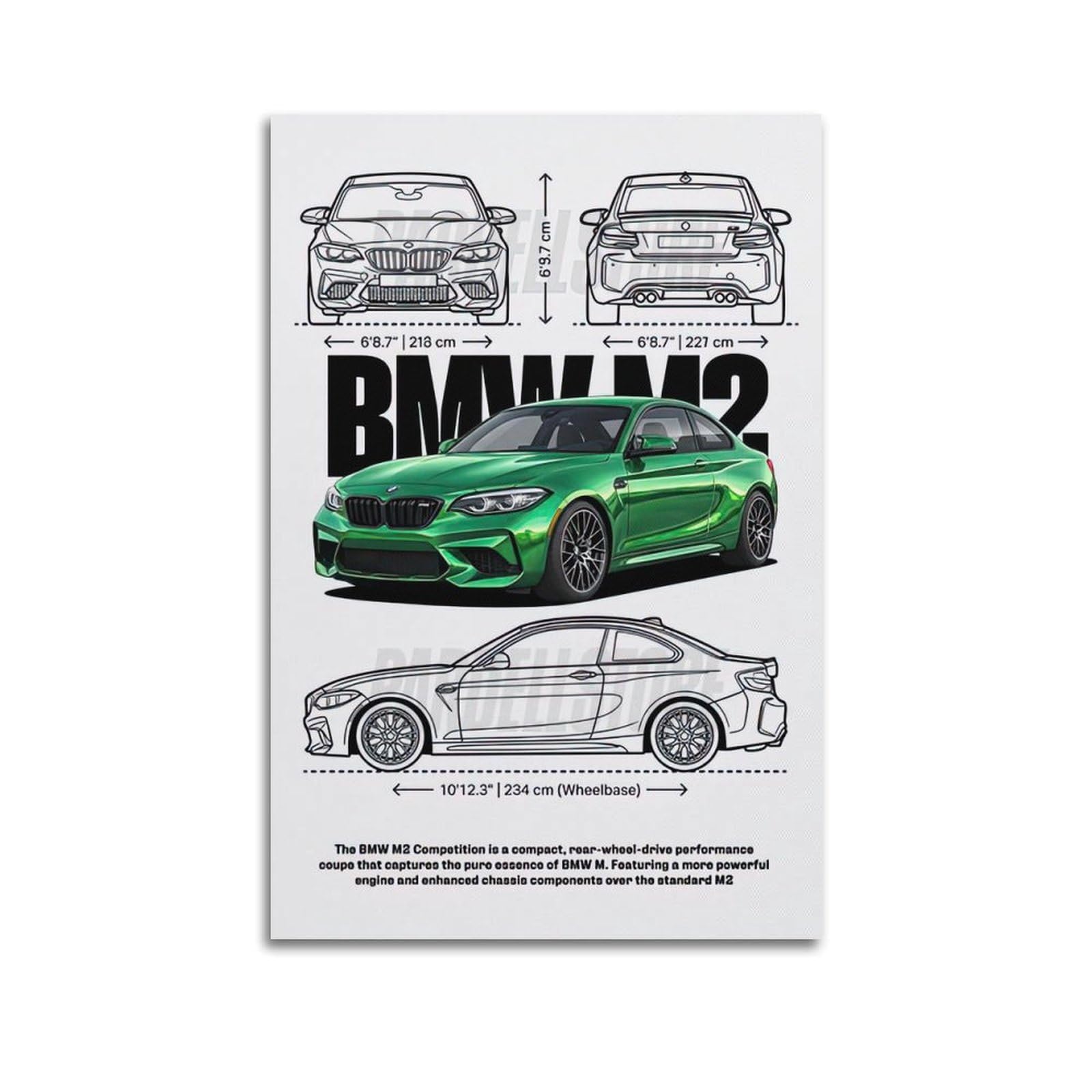 XKUGA Sports Car F87 M2 Competition Racing Poster Modern Decorative Canvas Prints - Ideal Wall Art for Family, Man Cave, Game Room, Boys & Girls Bedroom 20x30inch(50x75cm)