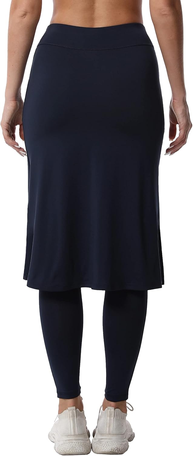 HOKOYI Women's Modest Long Skirt with Attached Leggings Pockets Midi Cover Up Workout Skirted Capris - Image 2