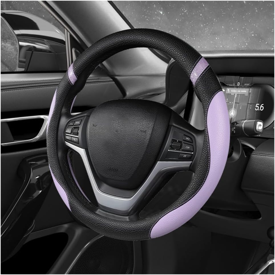 Car Steering Wheel Cover, 15 Inch Premium Leather Breathable Non-Slip Wheels Wrap, Universal Auto Comfortable Steering Wheel Protector for SUV Truck Van, Car Accessories (Purple)