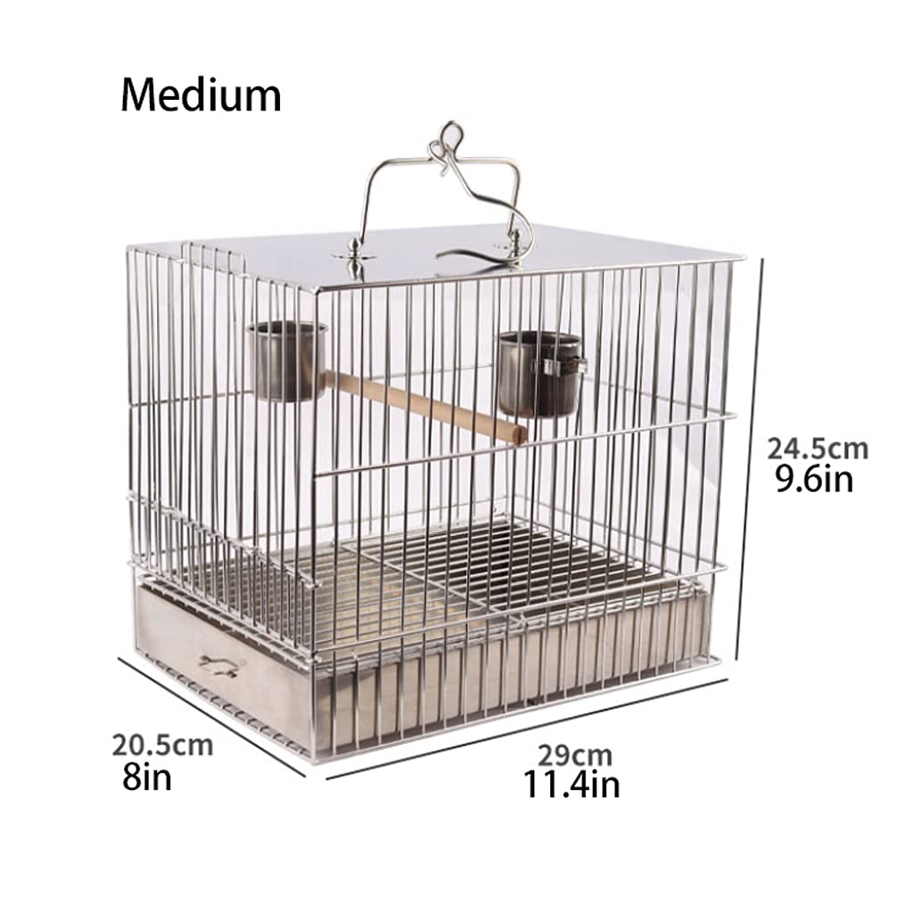 Jaula para pájaros de acero inoxidable para loros con taza de comida y palos, diseño portátil, ideal para baño y decoración, adecuada para uso en interiores y exteriores
