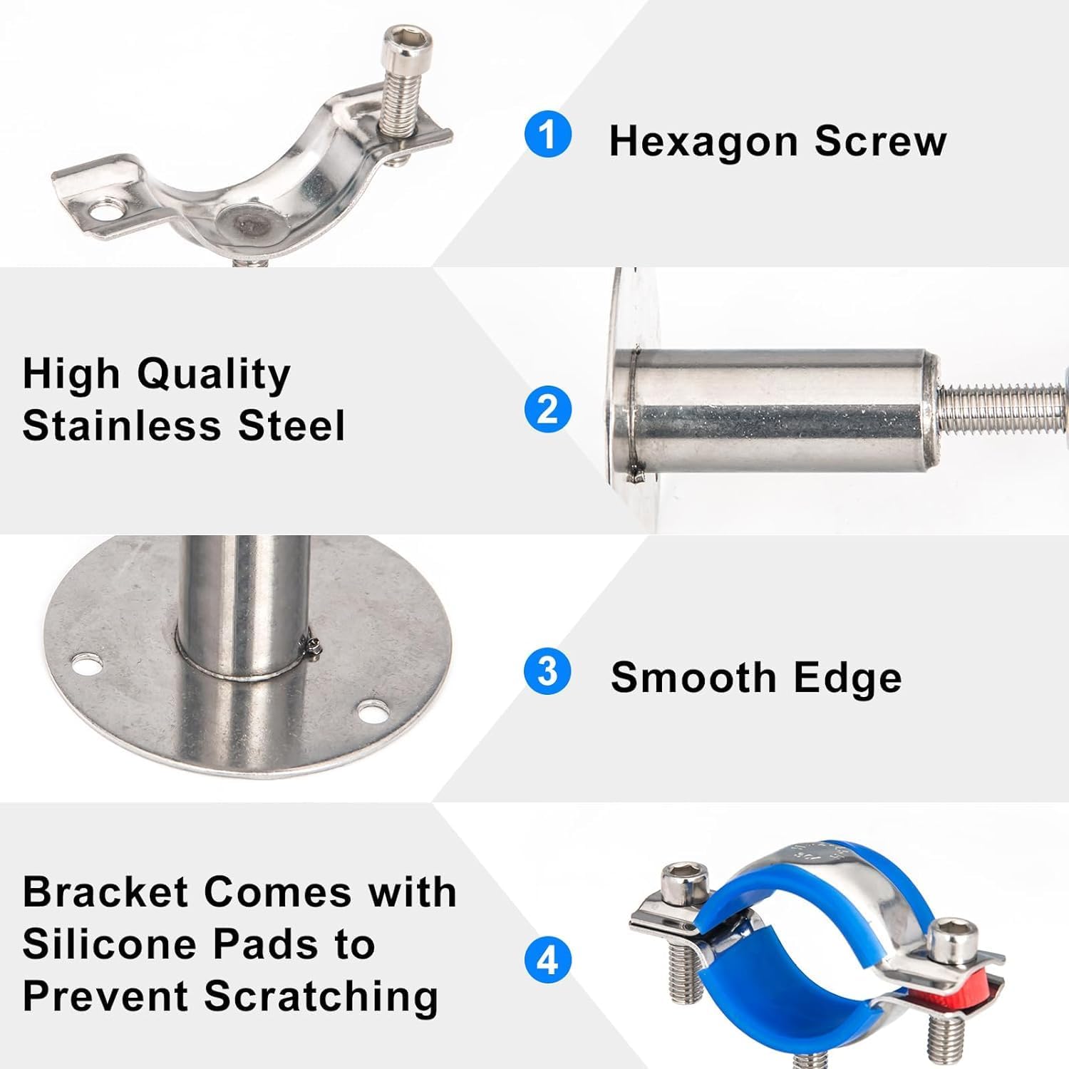 Kodilin 8PCS 304 Stainless Steel Wall Mount Ceiling Mount Pipe Supports,Suitable for OD Pipe 3/4"(25-28mm),Adjustable Height 50-100mm,Adjustable Pipe Strap Clamp with Screws