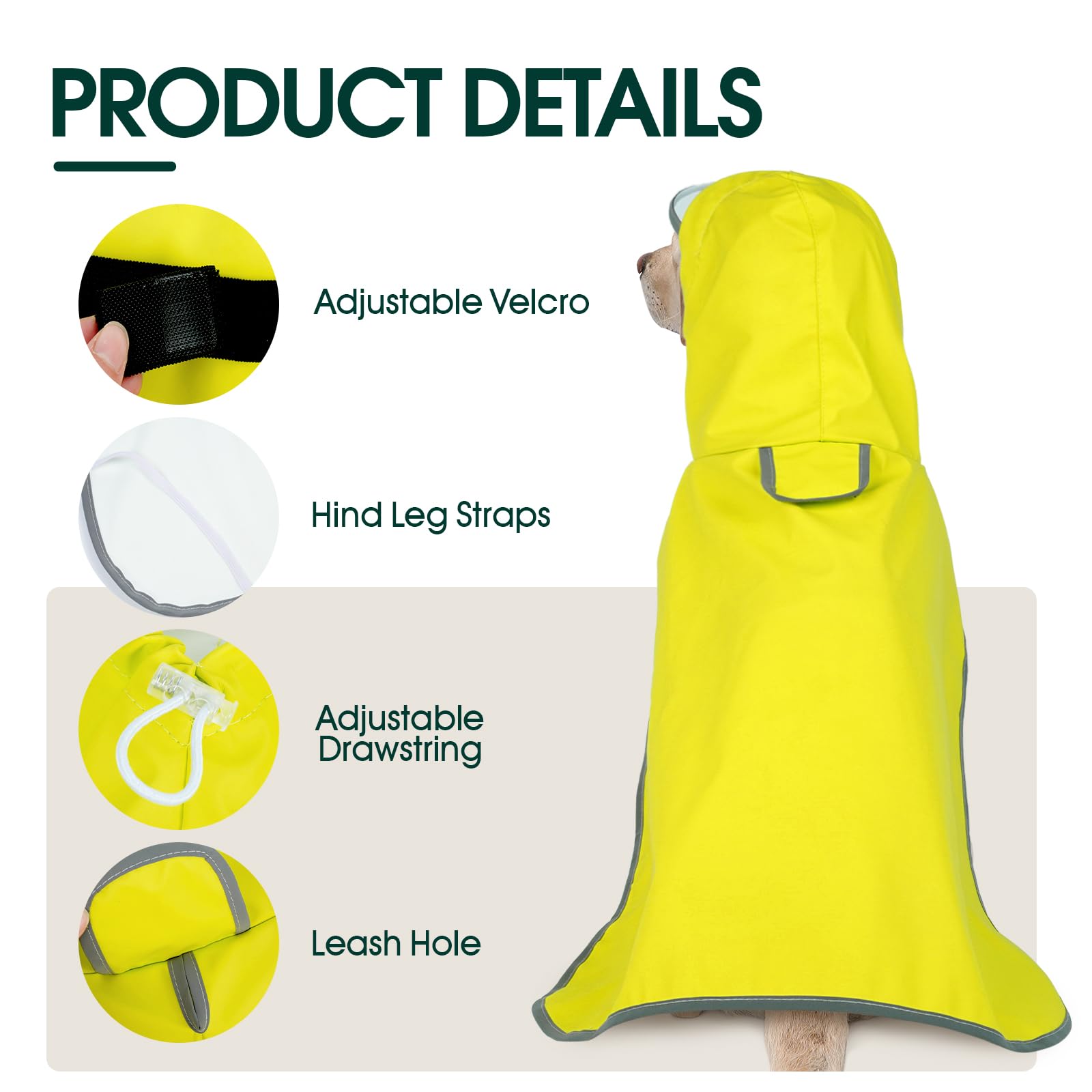 Kuoser Dog Raincoat, M Waterproof Dog Coat with Reflective Trim, Lightweight Pet Rain Slicker, Outdoor Windbreaker - Image 3