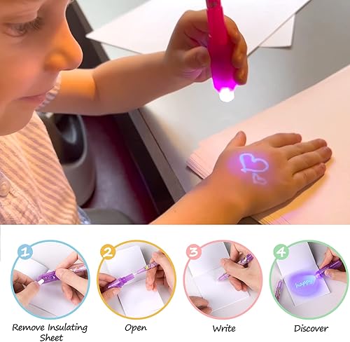 Miniatura 4 de TAFULOR Bolígrafo de tinta invisible para niños, recuerdos de fiesta de cumpleaños para niñas y niños, bolígrafos espía con luz UV, marcadores
