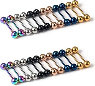Oufksiyy 24pc 14G 16G Mixed Color Surgical Stainless Steel Straight Barbell Tongue Rings Bars