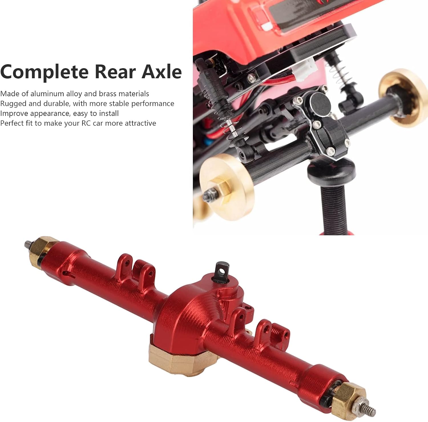 RC Car Rear Axle Assembly, Complete Aluminum 96mm, 1/24 Scale RC Parts, for Hobbyists Beginners Off-Road Racing Trail Adventures(Red)