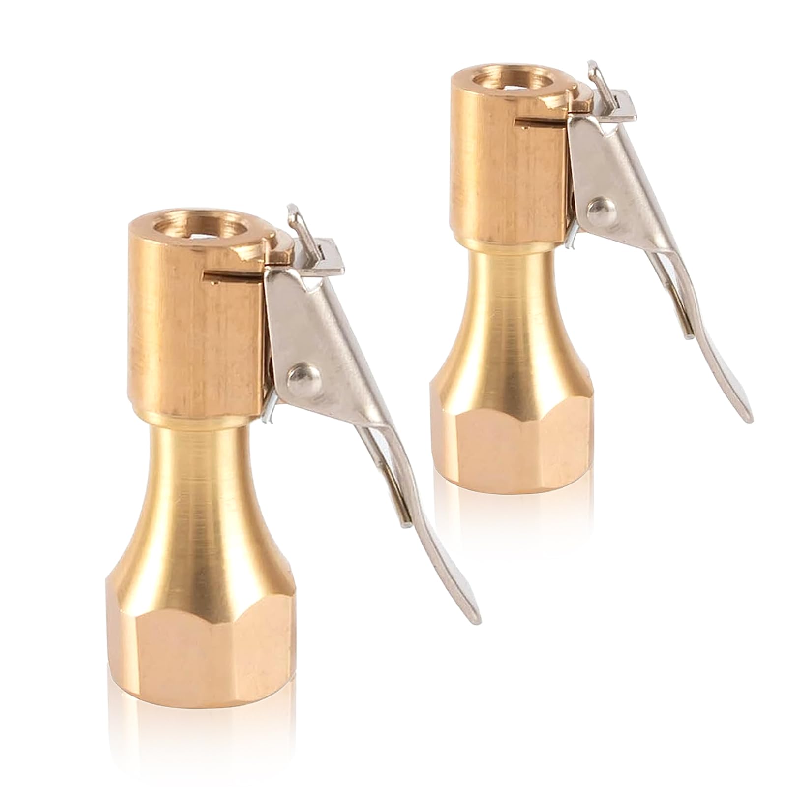 Fogfar 2 PCS Brass Tire Inflation Collet, Inflatable Hose Clamp Air Nozzle, Fits Most Pressure Gauge, Air Inflators (Gold)
