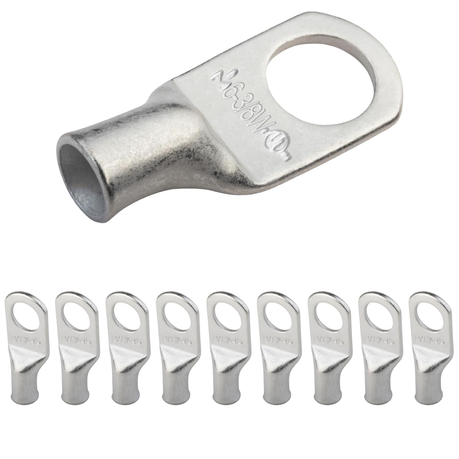 SELTERM 6 AWG (16 mm²) - 3/8" (M10) ⌀ Hole UL Marine Grade Wire Lugs, Battery Cable Ends, Tinned Copper Eyelets, Tubular Ring Terminal Connectors [B26] - 10 Pack