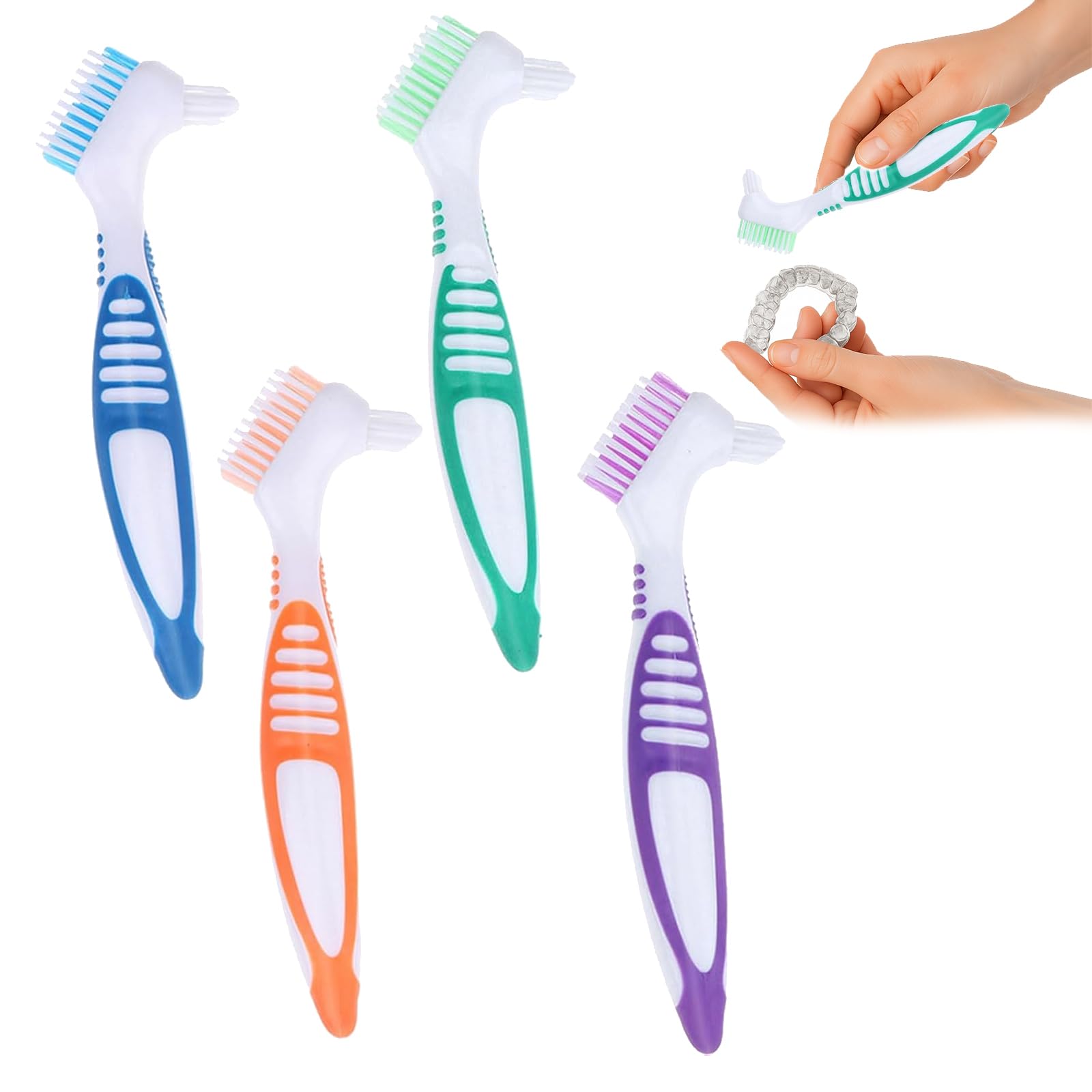 4 Pcs Denture Cleaning Brush Set Soft Brush for Teeth Retainer Cleaner Multi-Color Denture Toothbrushes Teeth Cleaner for Effective Teeth Cleaning