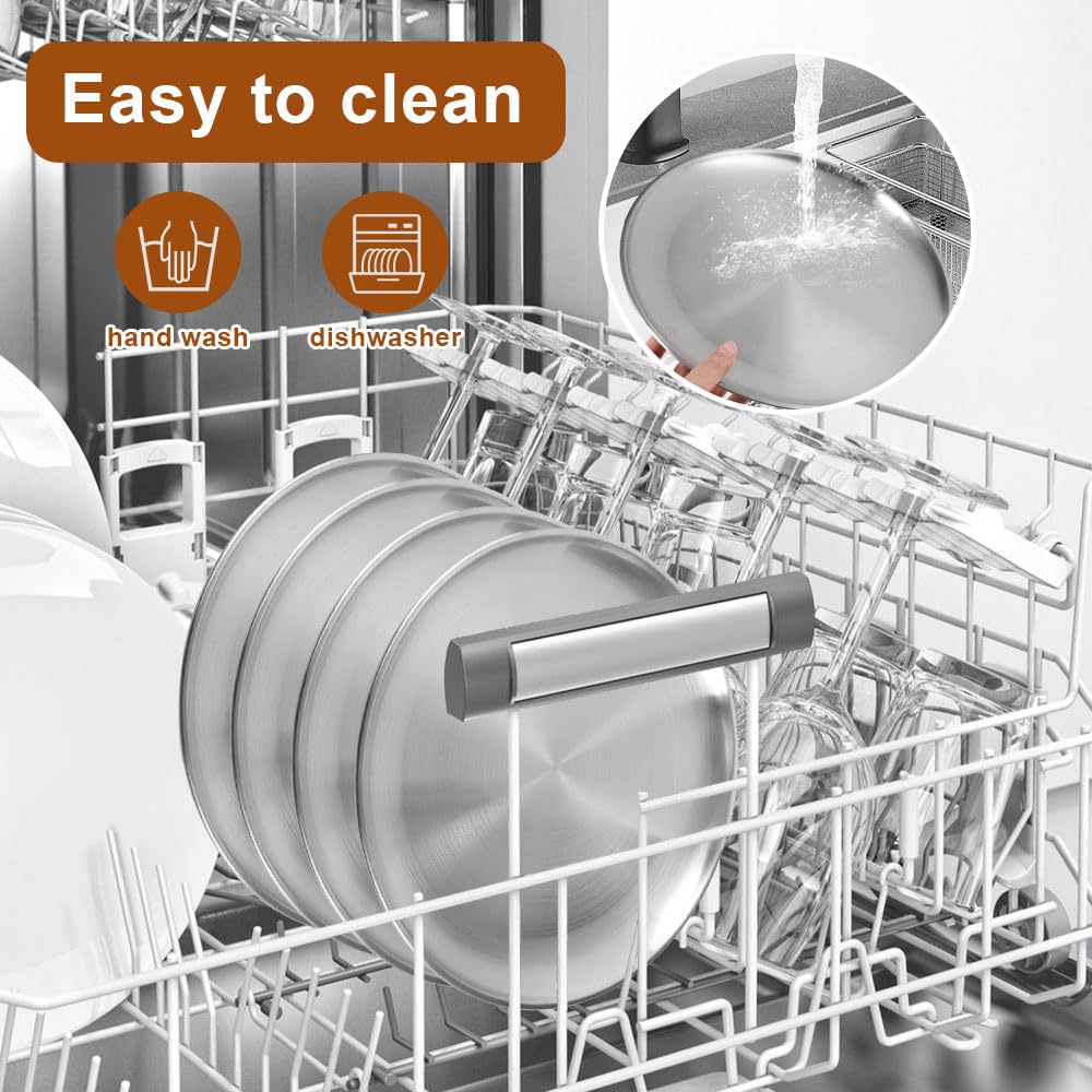 4 Pièces 30 cm Plaque Pizza Four, Plats Ronds en Acier Inoxydable, Résistant aux Températures élevées et Facile à Nettoyer pour Cuisson au Four, Friture, Collations, Desserts et Restauration - 5