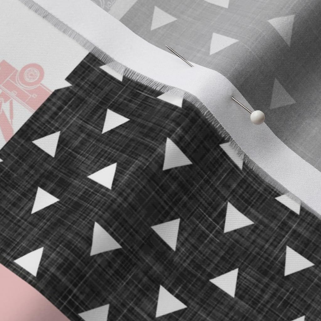 Spoonflower Fabric - Lineman Patchwork Pink Arrows Grey Girl Power Lines Bucket Truck Printed on Organic Cotton Sateen Fabric by The Yard - Sewing Quilting Apparel Home Decor