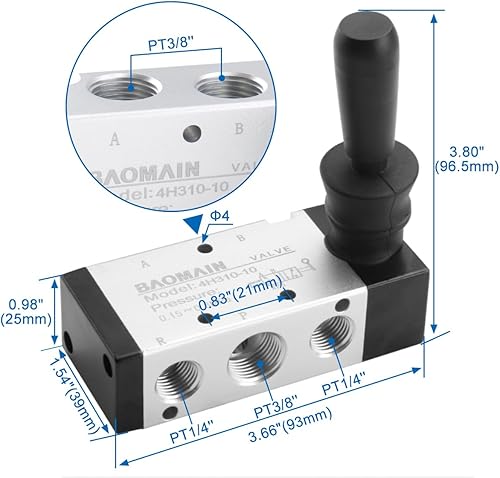 Miniatura 5 de Baomain Válvula de control manual de palanca de mano 4H31010G3entrada de aire 8 5Way 2Posición