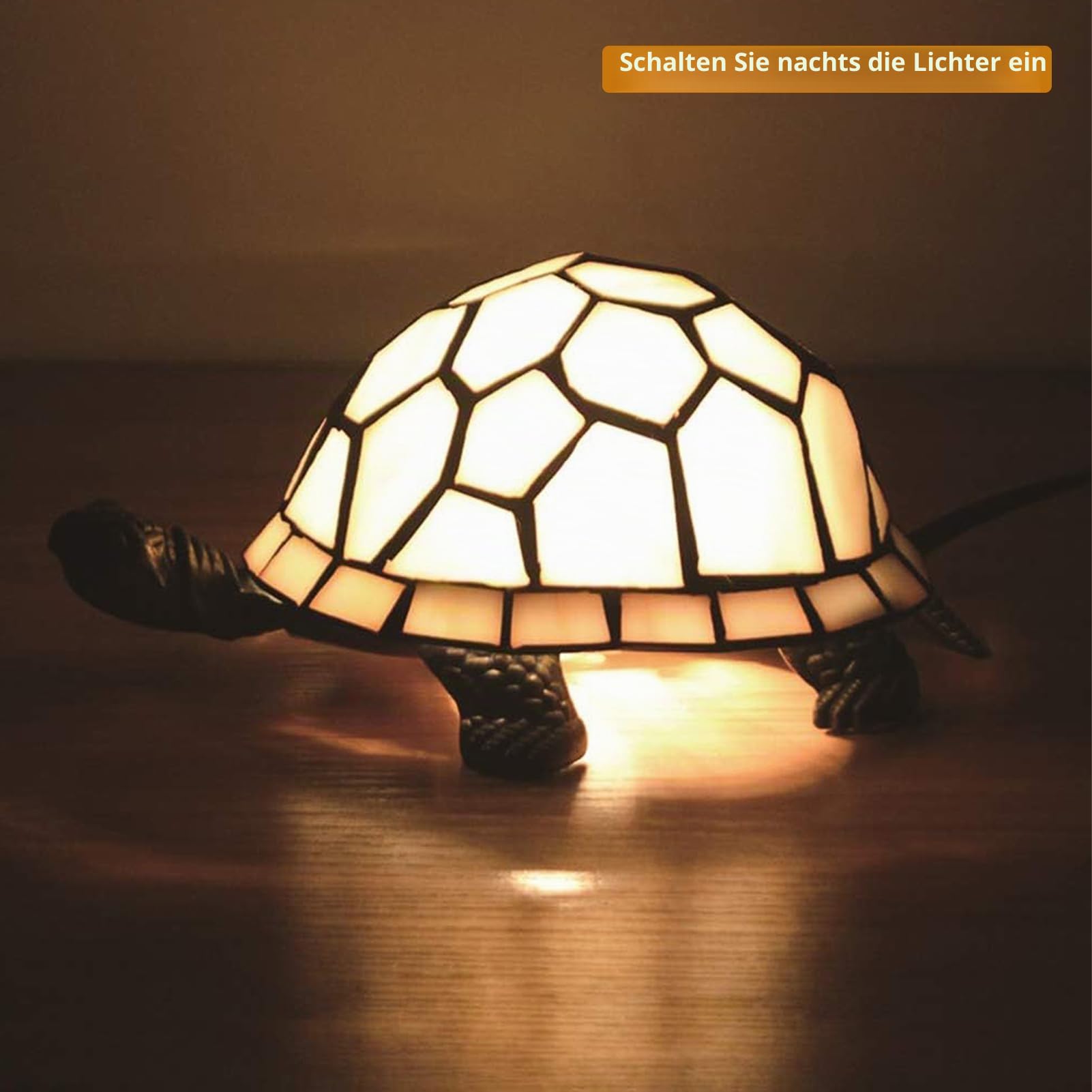 kleine Tischlampe,Tiffany-Stil Schildkröte Buntglas Lampenschirm Tischleuchte,vintage nachttischlampe,Schlafzimmer, Wohnzimmer kinderzimmer Art Deco lampe mit LED E14 Birne(cremefarben)