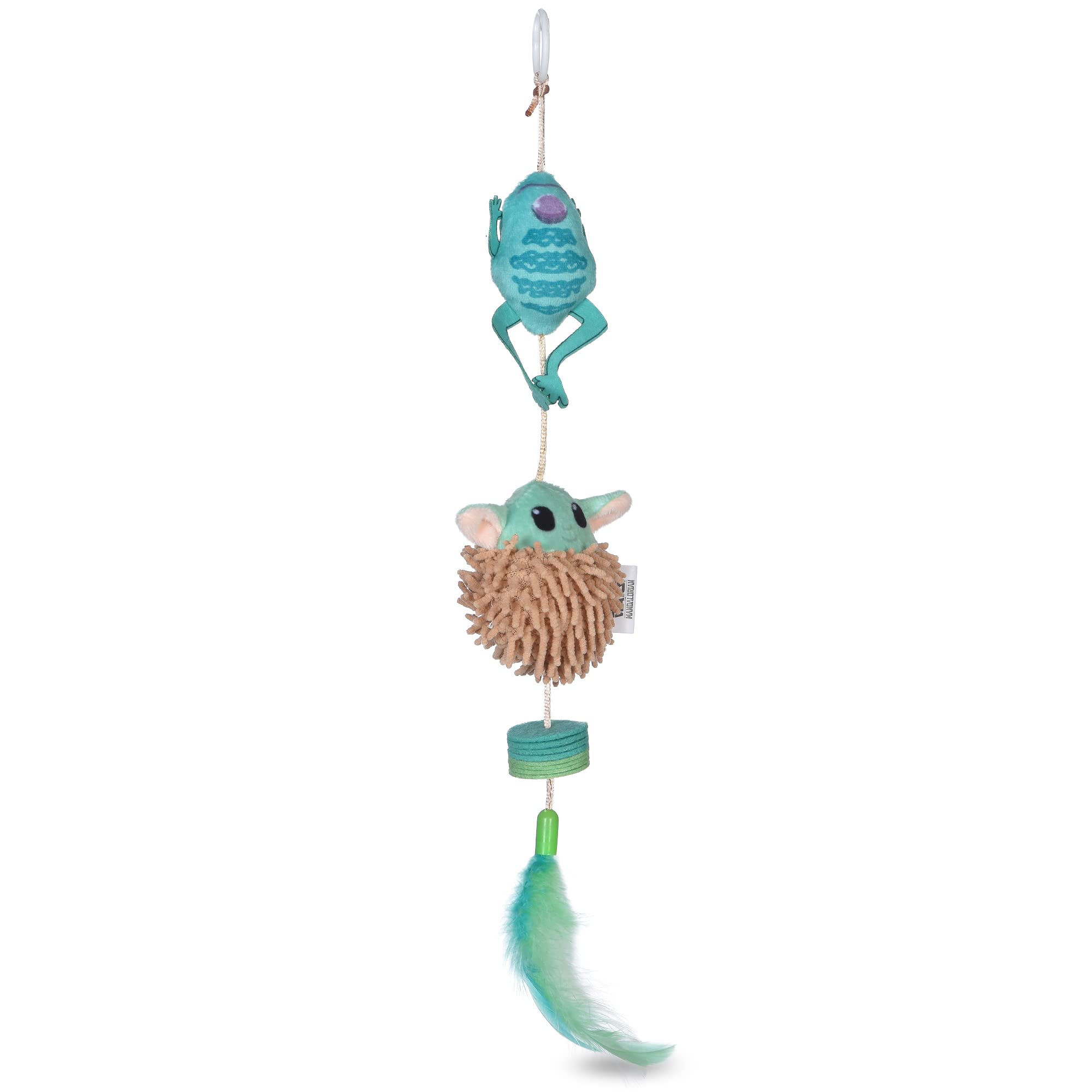 STAR WARS Juguete para gatos GROGU para mascotas con peluche, plumas y pompones | Juguete para gatos hinchable con GROGU hambriento | Juguete interactivo para gatos, juguete de baile con plumas |