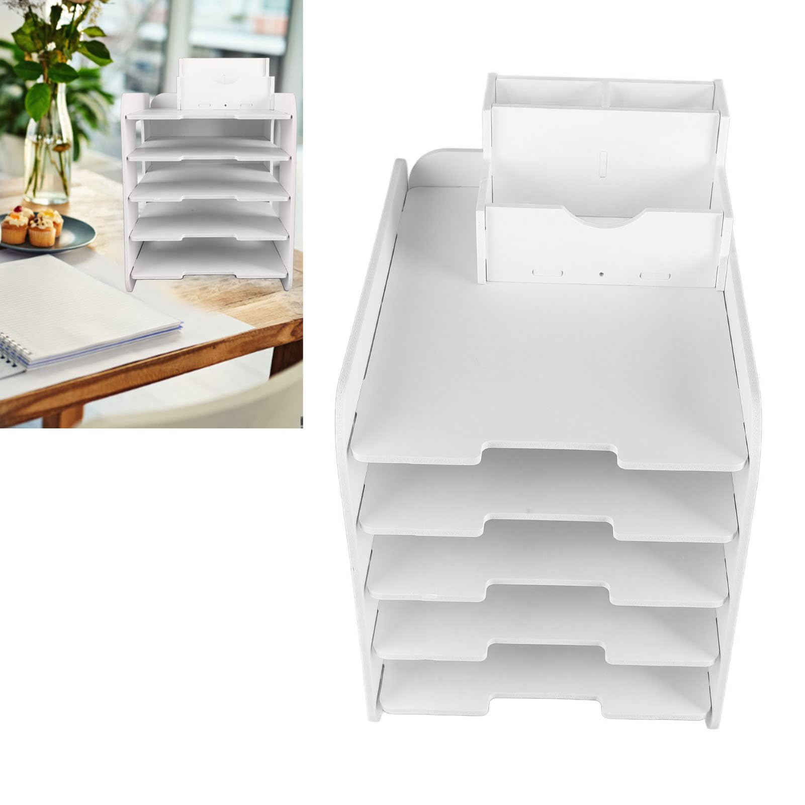 5-poziomowy organizer na biurko duży otwór 12,2 x 28 cm nowoczesny plastikowy blat papierowy organizer na dokumenty stojak do biura szkoły