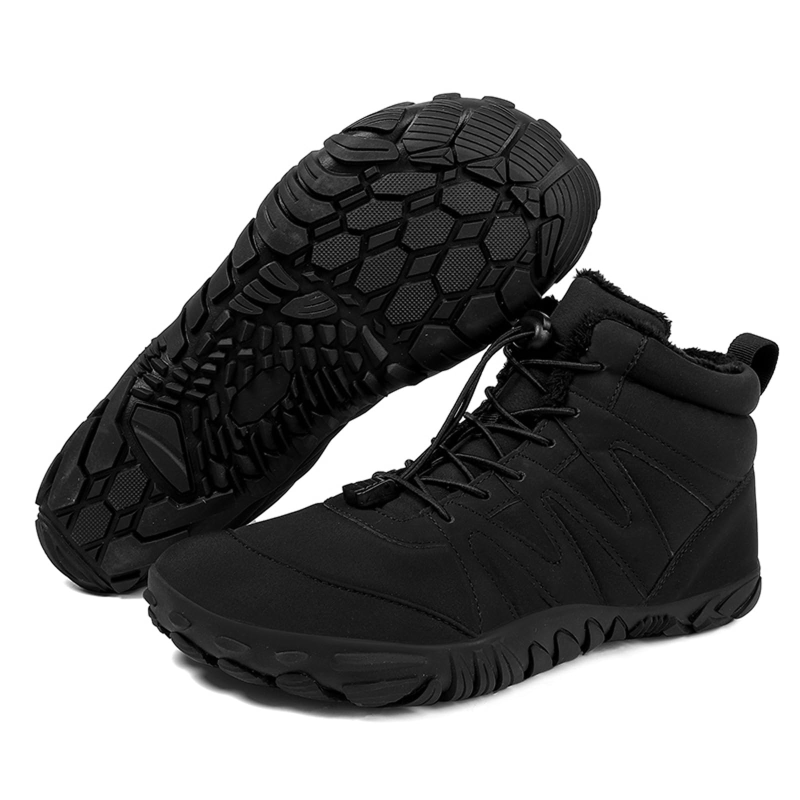 Men's and Women's Barefoot Hiking Boots | Zero Drop Winter Snow Boots with Wide Toe Box | Slip-On Waterproof Ankle Booties | Minimalist Five-Finger Sneakers for Outdoor Hiking and Walking