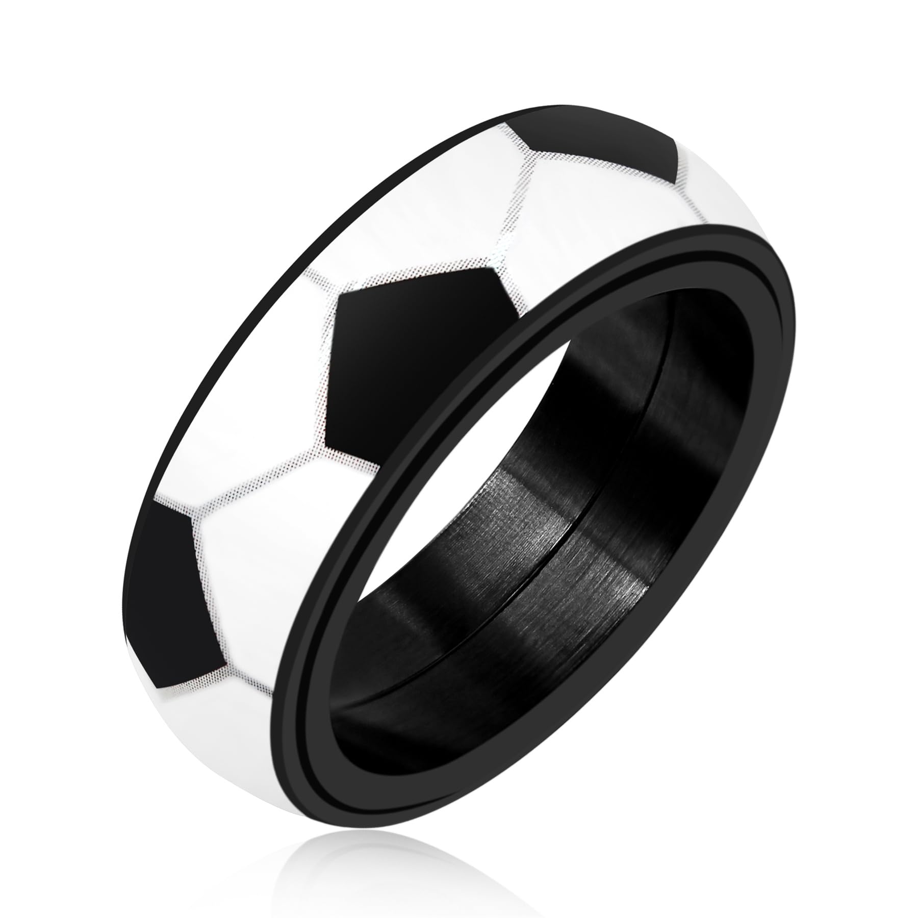 Mayfaith Fashion 8mm soccer Sports Ring, Exquisite Stainless Steel Rotating Anti Anxiety Ring for Men and Women, Gift for Valentine's Day, Birthday, and Parties YA5038-11