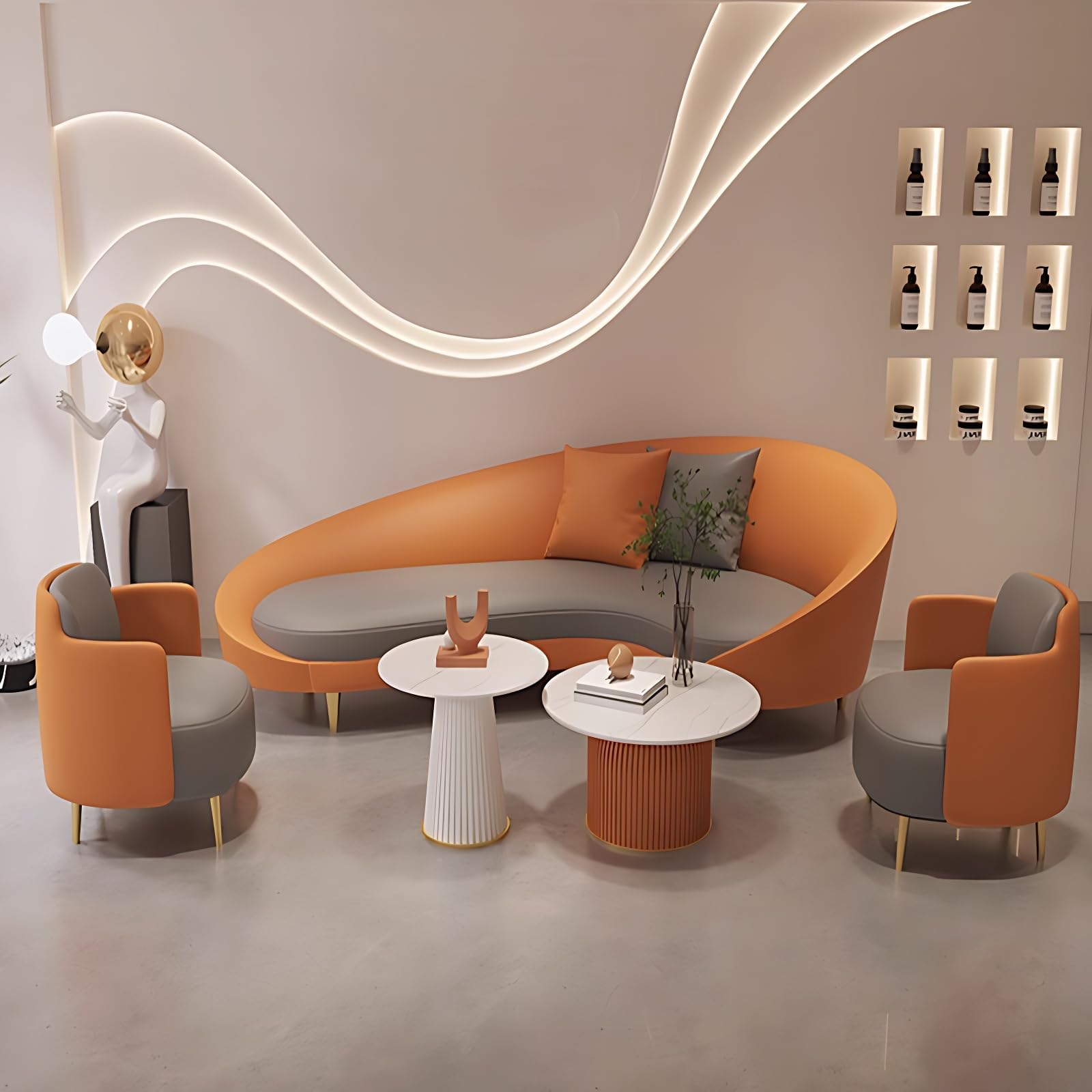 Modern Sectional Sofa Set – Curved Sofa Couch Sets with Sturdy Wooden Frame, Comfortable Sectional Couches for Living Room, Including Coffee Table (Gray Sofa+2chair A+Table, 79IN)