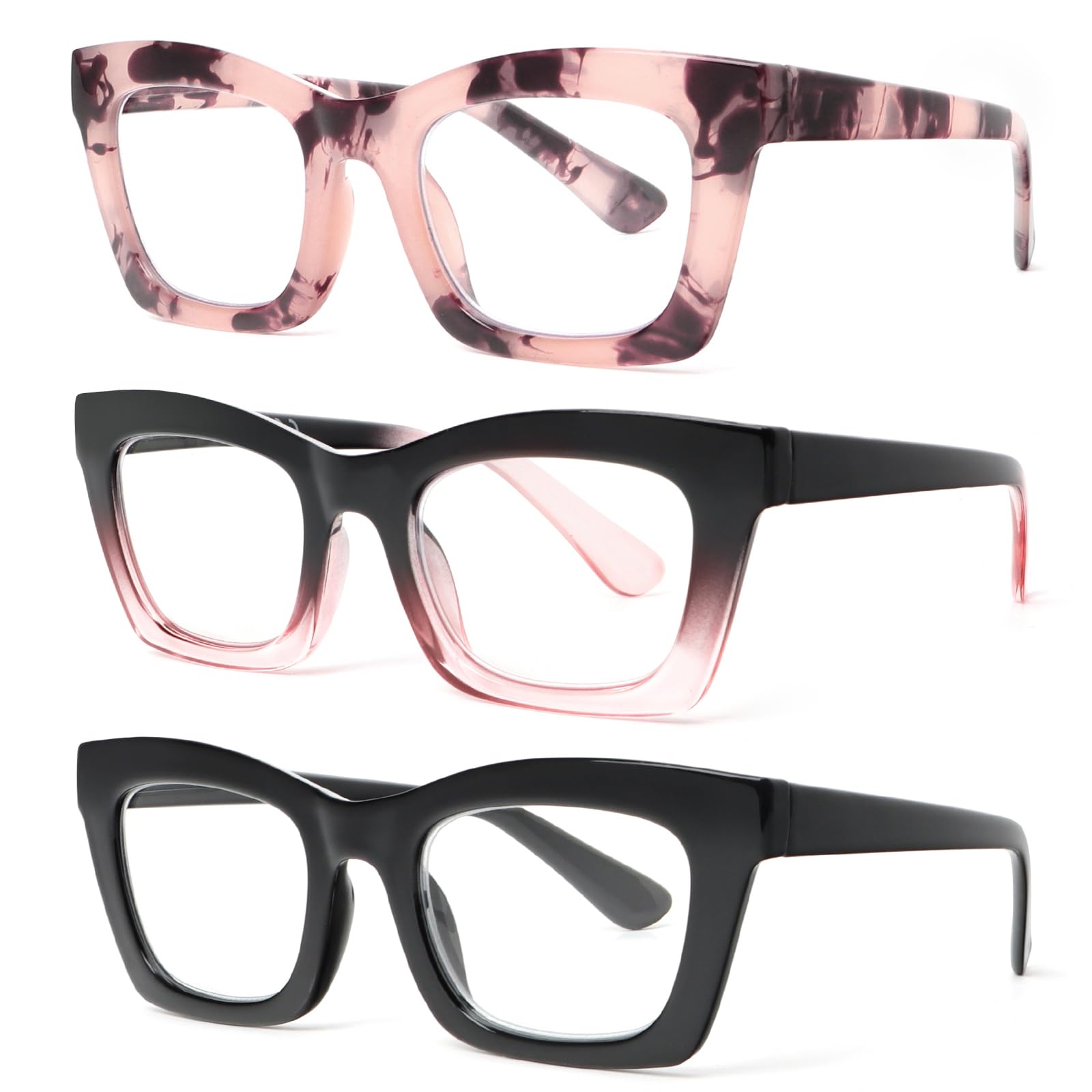 REAVEE Oprah Style Reading Glasses for Women, Blue Light Blocking Cute Oversized Square Computer Readers Spring Hinge