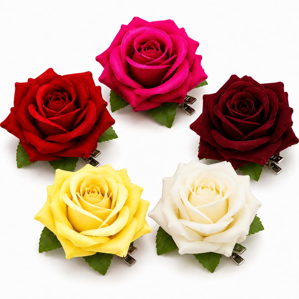 Tia Crafts Multicolour Rose Hair Clips for Women, Artificial Flower Hair Accessories for Bridal Bun, Juda, Wedding, Party, Festival, Classical Dance & Open Hair Styling | Pack of 5