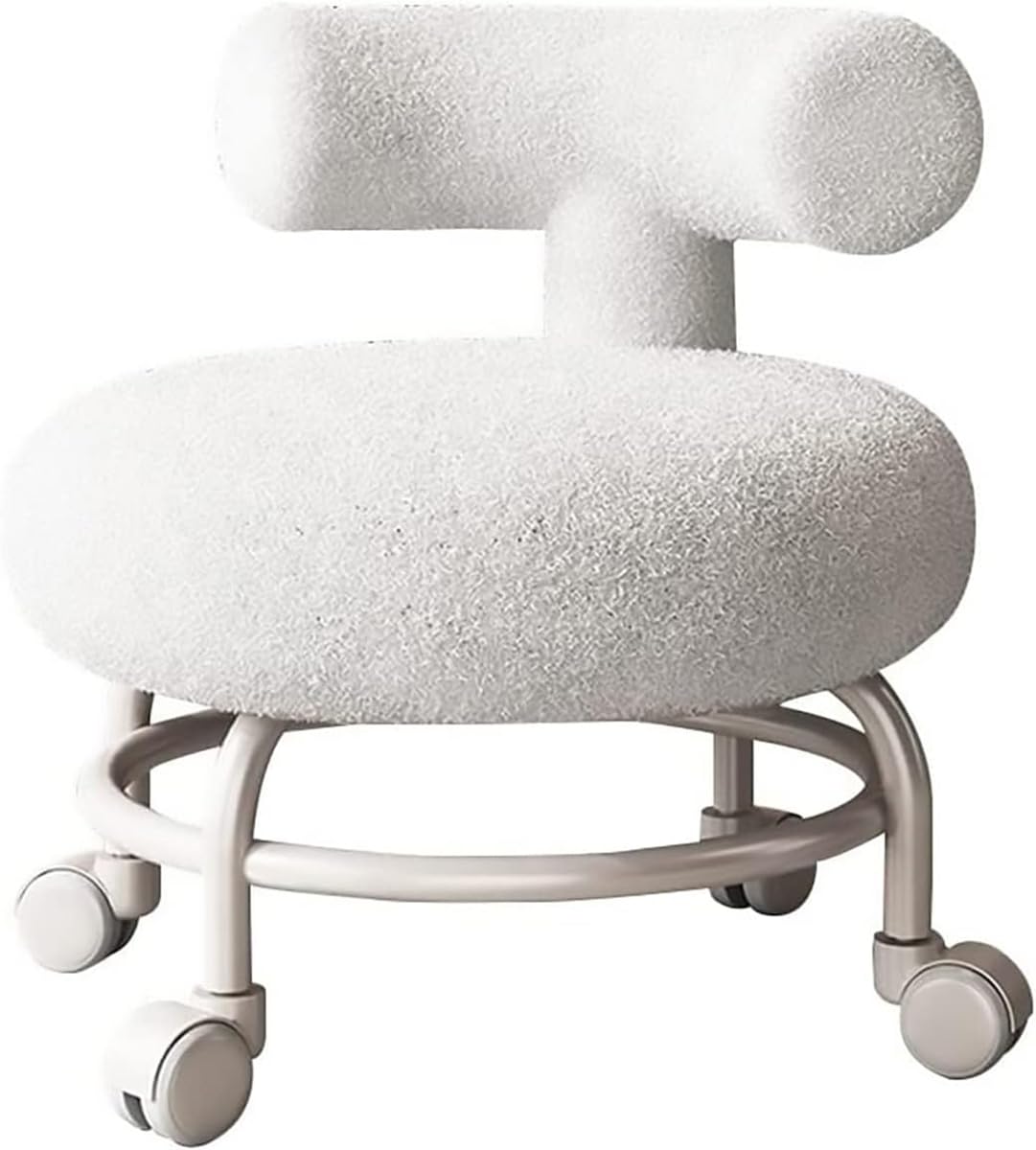 Rolling Stool Chair with Backrest, High Weight Capacity PU Leather Roller Seat and Heavy-Duty Mute Universal Wheels for Men Women Boy Girl Furniture Gift, Home Office,White