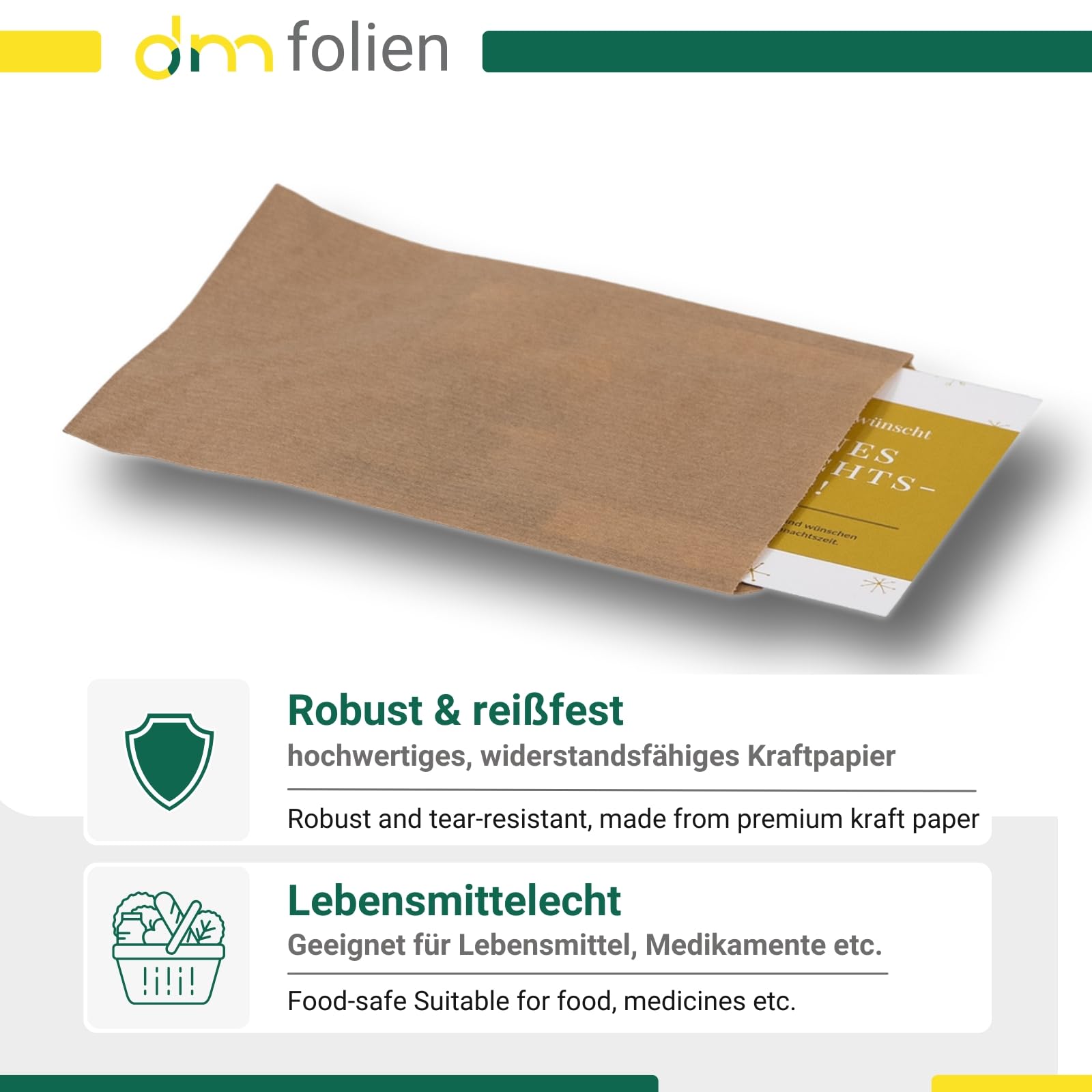 dm-folien Papiertüten I 2000 Stück I 160 x 230 + 20 mm I viele Größen I Tüten aus 40 g/m² Kraftpapier I Lebensmittelechte Brottüten I Recyclebare Kraftpapiertüten für Geschenke & Lebensmittel