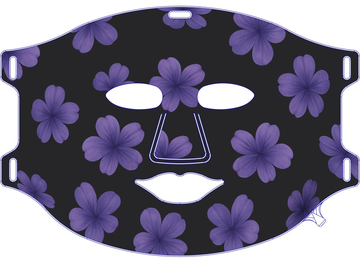 N S Store LED Light Therapy Face and Neck Mask Black with Purple Floral Pattern Red and NIR