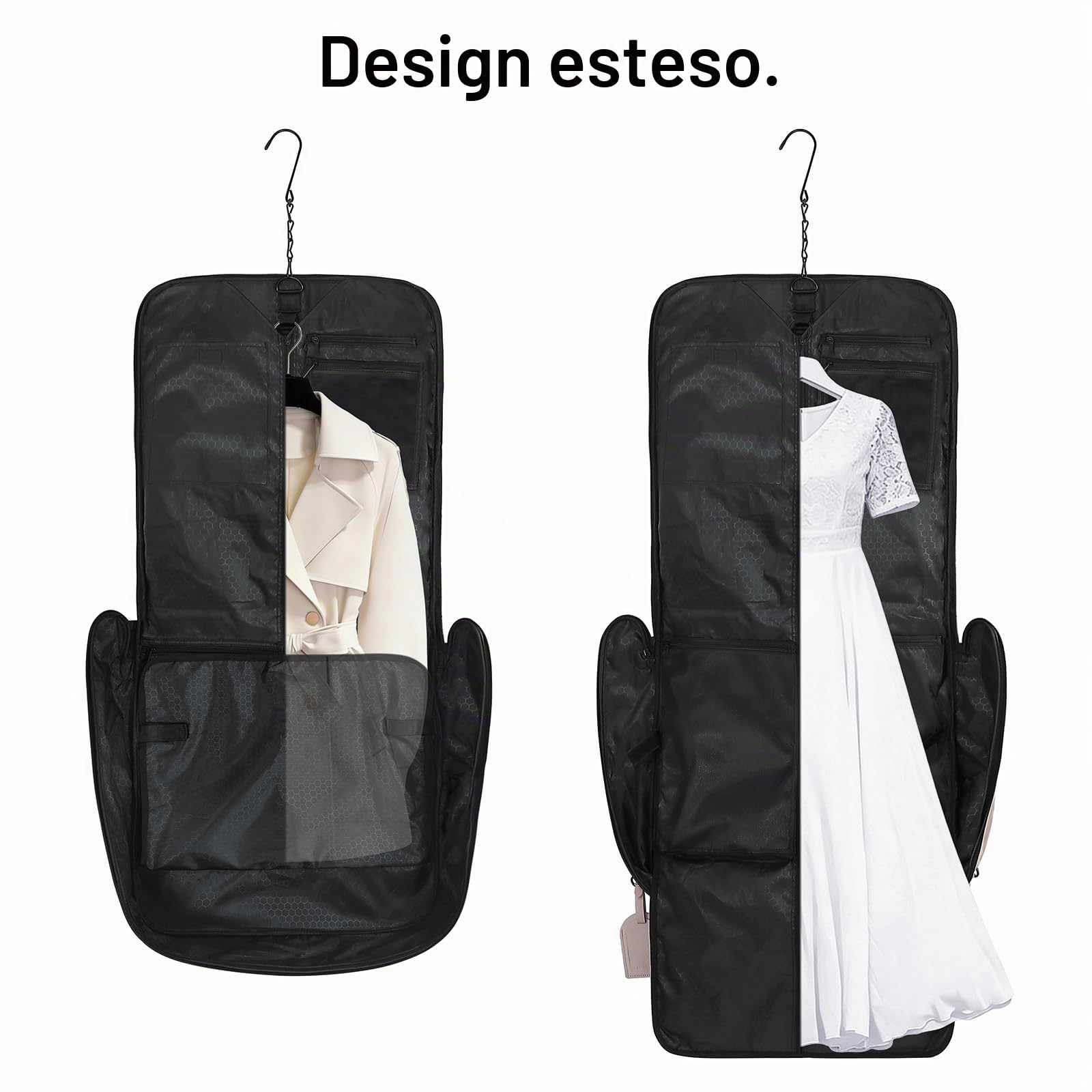 Borsa Porta Abiti da Viaggio per Uomo e Donna Borse Porta Camicie da Viaggio per Viaggi D'affari Valigia Appesa 2 in 1 con Tracolla, adatta a Laptop da 15,6 Pollici, Nero