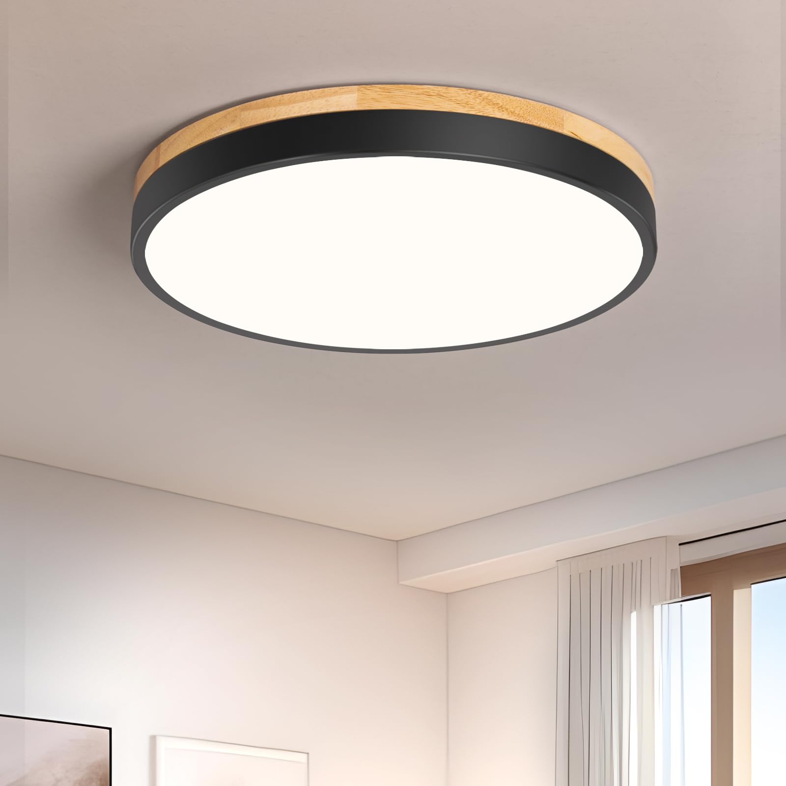 VikaeyLED Ceiling Light, Black Flush Ceiling Light 11.81inch, Ceiling Lamp for Living Room Kitchen Hallway Bedroom 4000K 24W