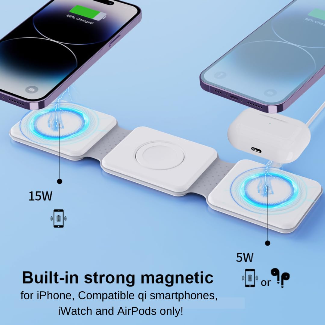 Stacja ładująca 3 w 1 Samaray 15 W, składana, bezprzewodowa ładowarka podróżna 20 W, adapter USB C wchodzi w zakres dostawy!