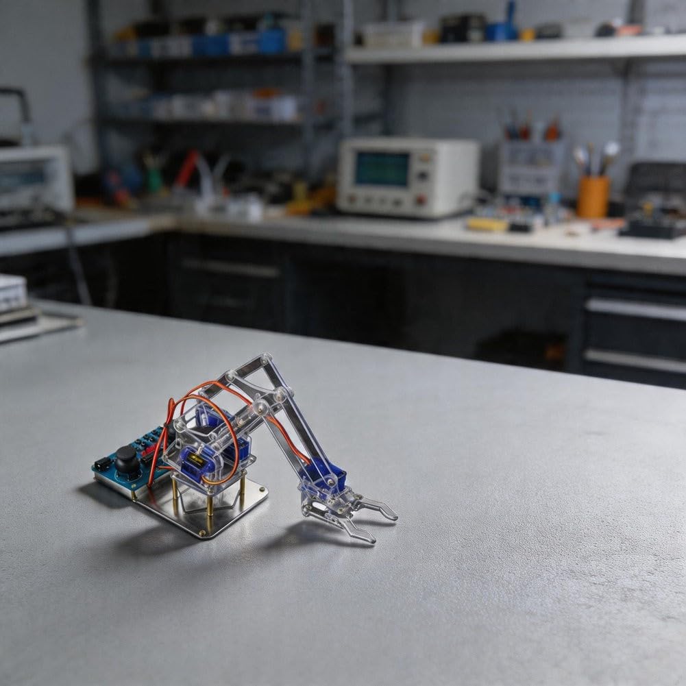 Kit braccio robotico 4DOF alimentato tramite USB, robot assemblato in acrilico con 51 MCU, strumento di apprendimento STEM per studenti