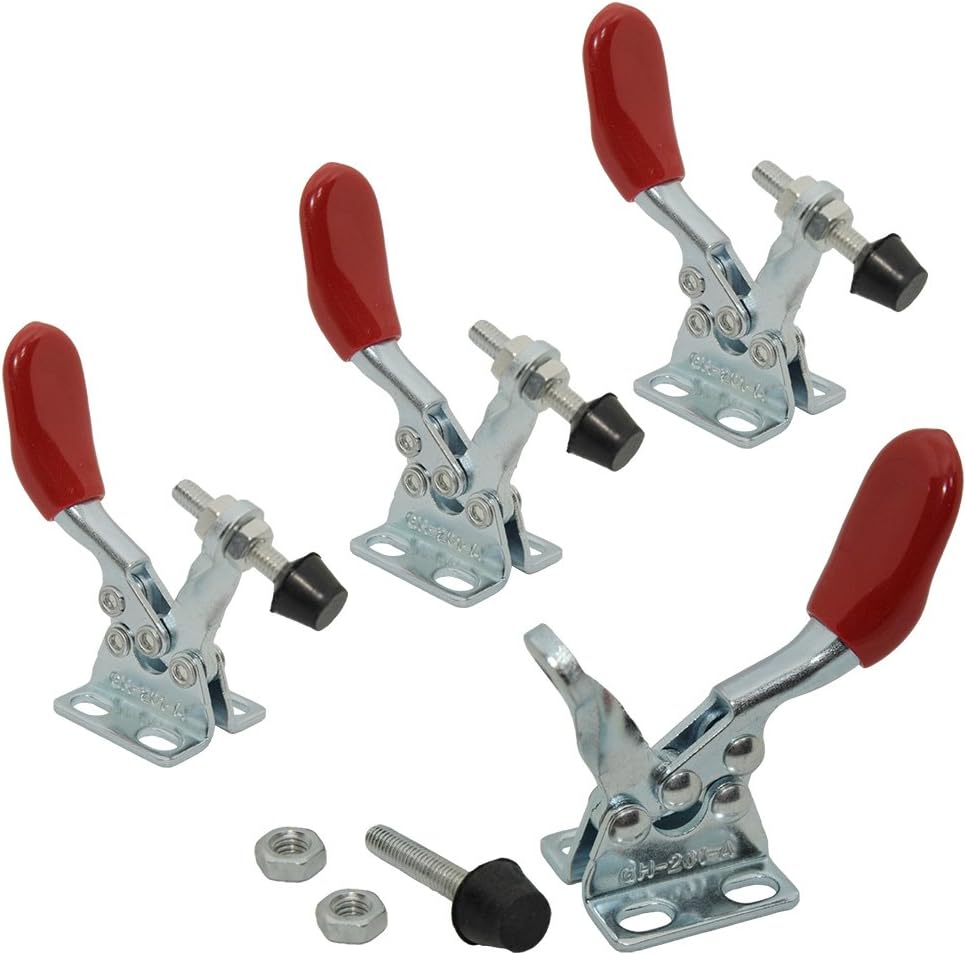 4PCS Toggle Clamp 201A Hand Tool 60 lbs / 27kg Holding Capacity Antislip Horizontal Quick Release Tool Silver&red