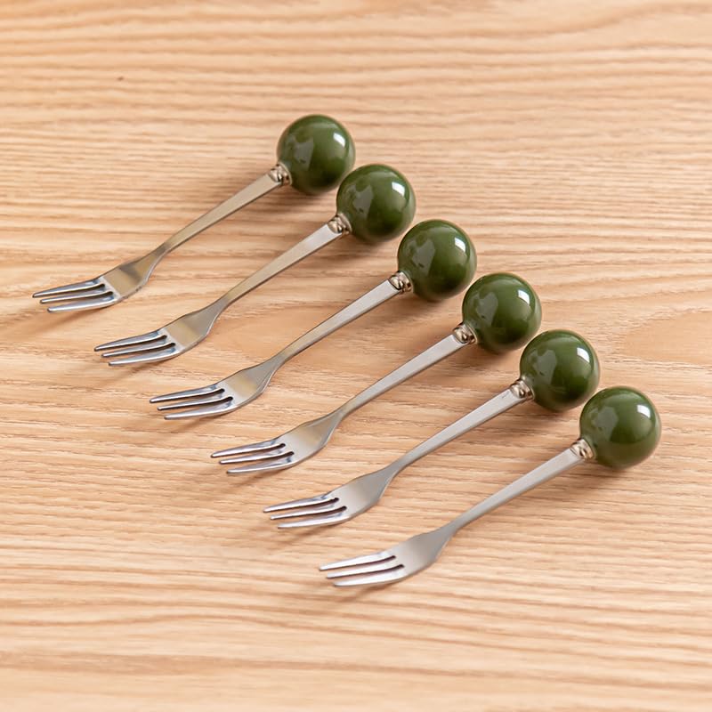 Lagnlnaoy 12pcs Stainless Steel Forks With Round Ceramic Handle Heavy Weight Dessert Forks,Dinnerware Sets for Christmas Party Kitchen Wedding