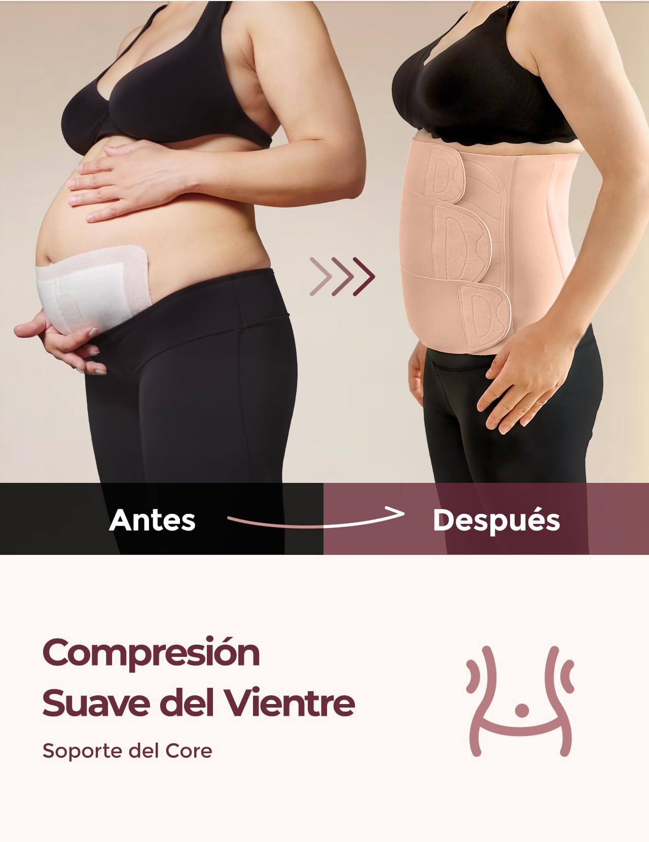 momcozy Ergowrap Faja Postparto Recuperación Abdominal, Faja Postparto Cesárea con Compresión 3D y Soporte Lumbar, Banda Lumbar para Mujer Invisible, Suave y Transpirable, Rosa Ostra