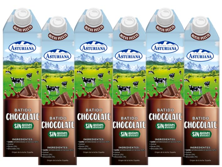 Central Lechera Asturiana Batido Cacao - Paquete De 6 X 1000 Ml, Chocolate, 6000 Mililitro, 6 Unidades