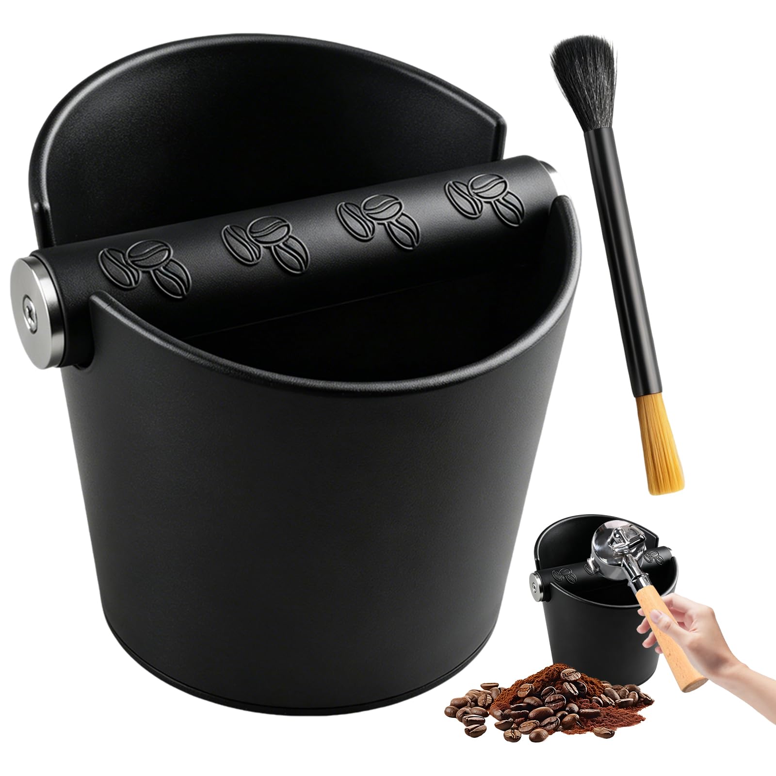 Abklopfbehälter für Siebträger, Espresso Kaffeesatz Abschlagbehälter mit Abnehmbarer Knock Bar und Bürste, Knock Box Espresso für ABS, Rutschfeste Gummibasis, Siebträger zubehör